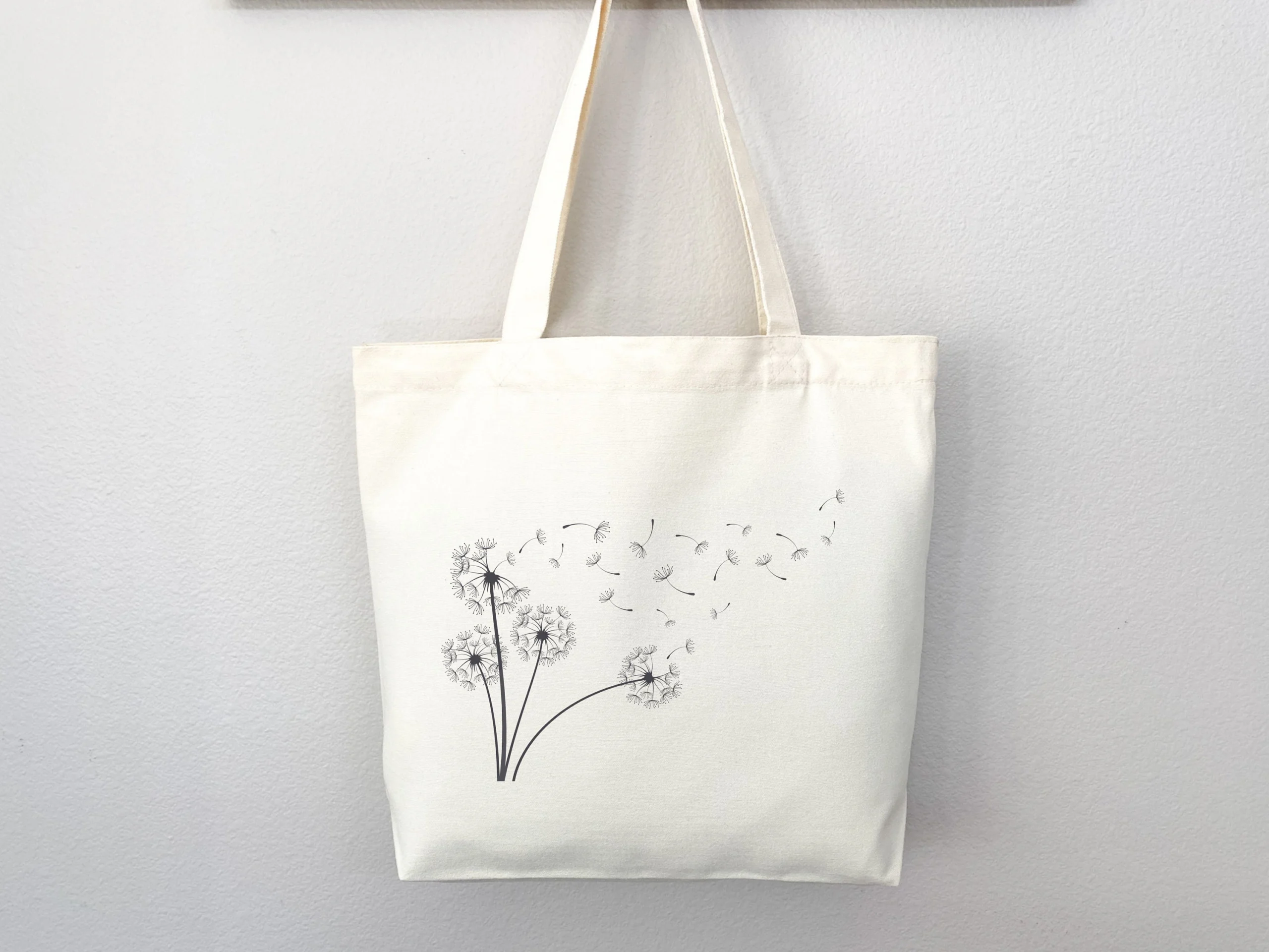 Canvas Tote Bag with Dandelion Print