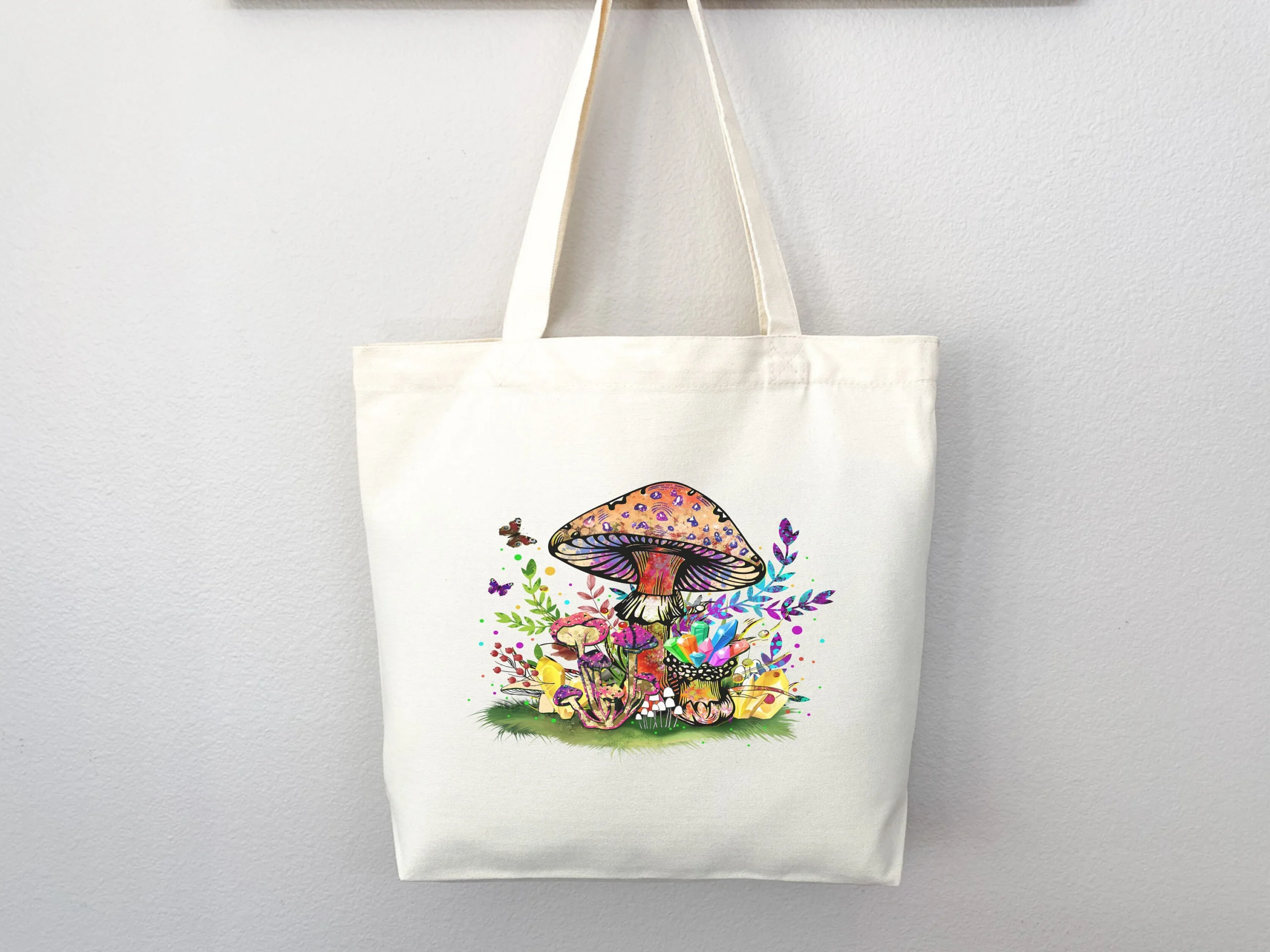 Colorful Mushroom and Floral Pattern Tote Bag