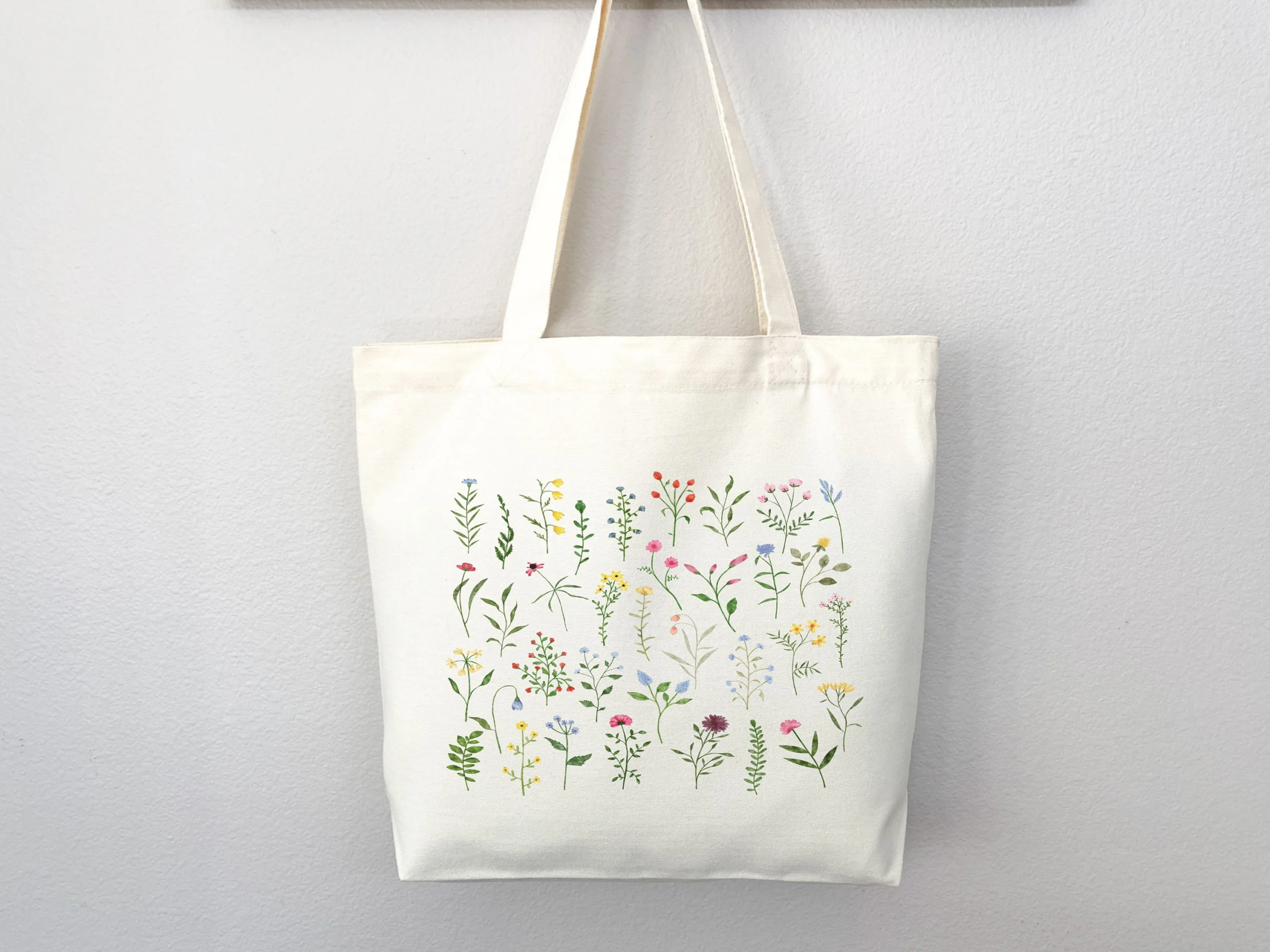 Colorful Wildflower Print Canvas Tote Bag
