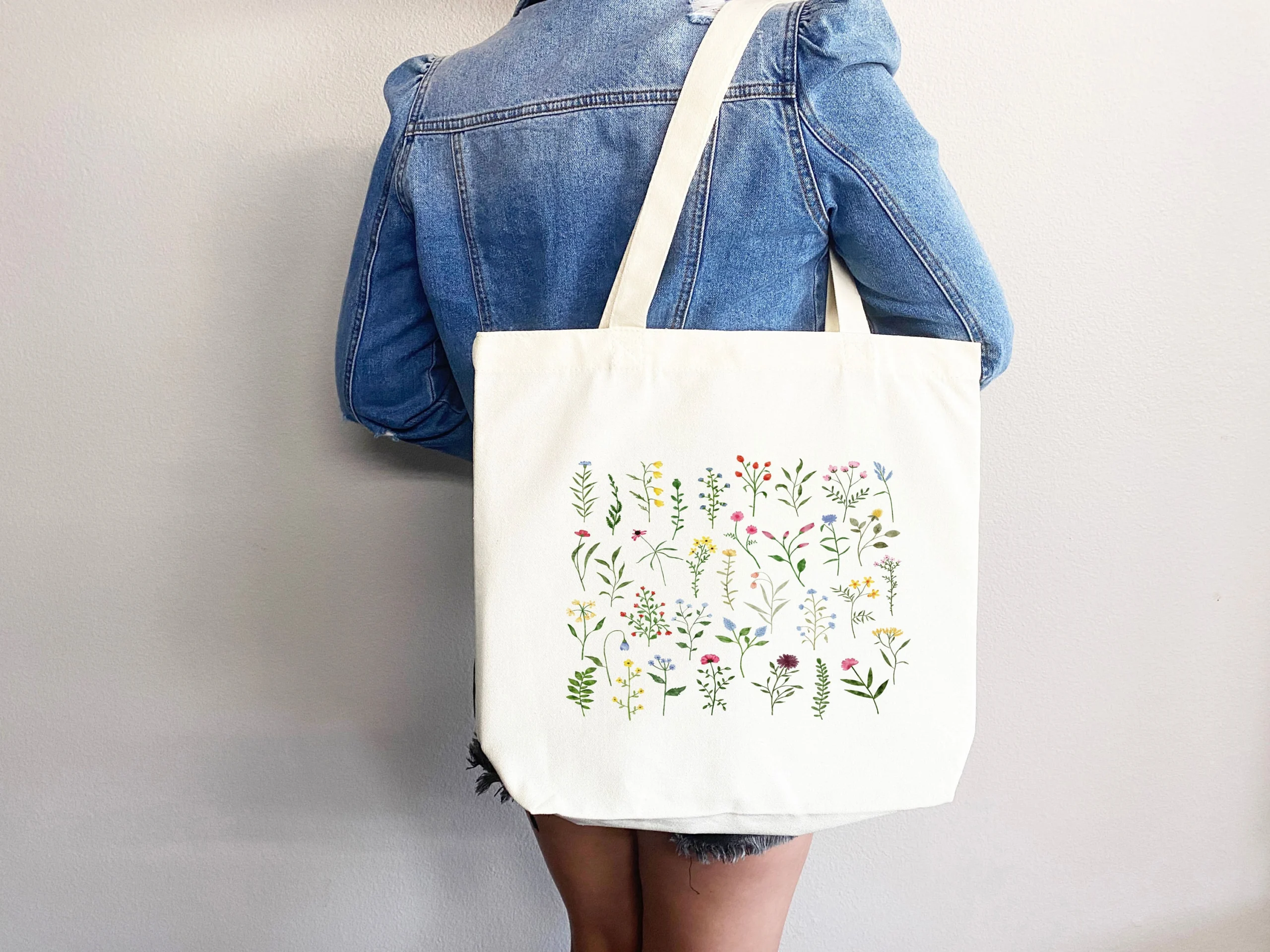 Colorful Wildflower Print Canvas Tote Bag Colorful Wildflower Print Canvas Tote Bag