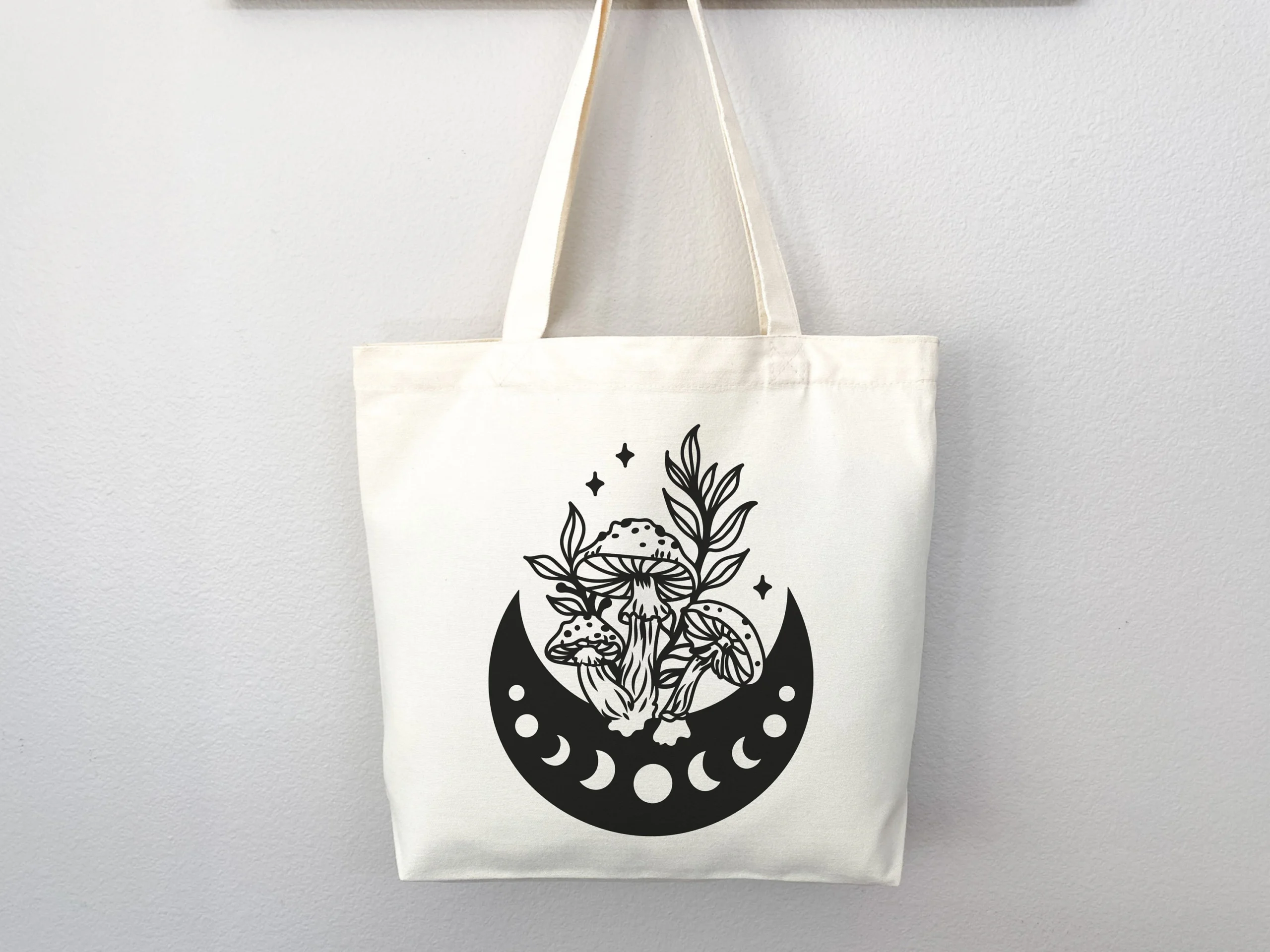 Crescent Moon and Mushroom Tote Bag