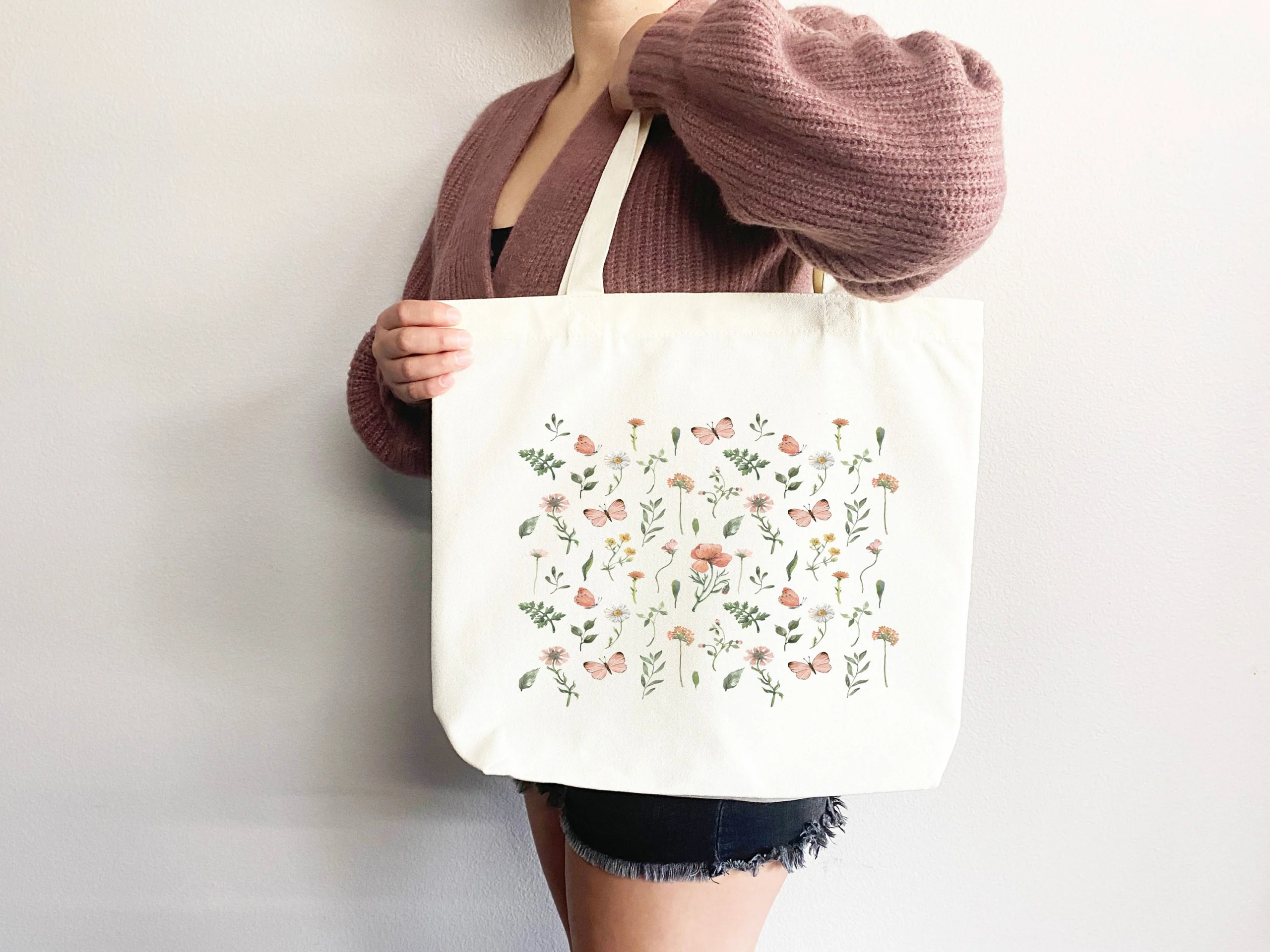 Floral Butterfly Garden Canvas Tote Bag Floral Butterfly Garden Canvas Tote Bag