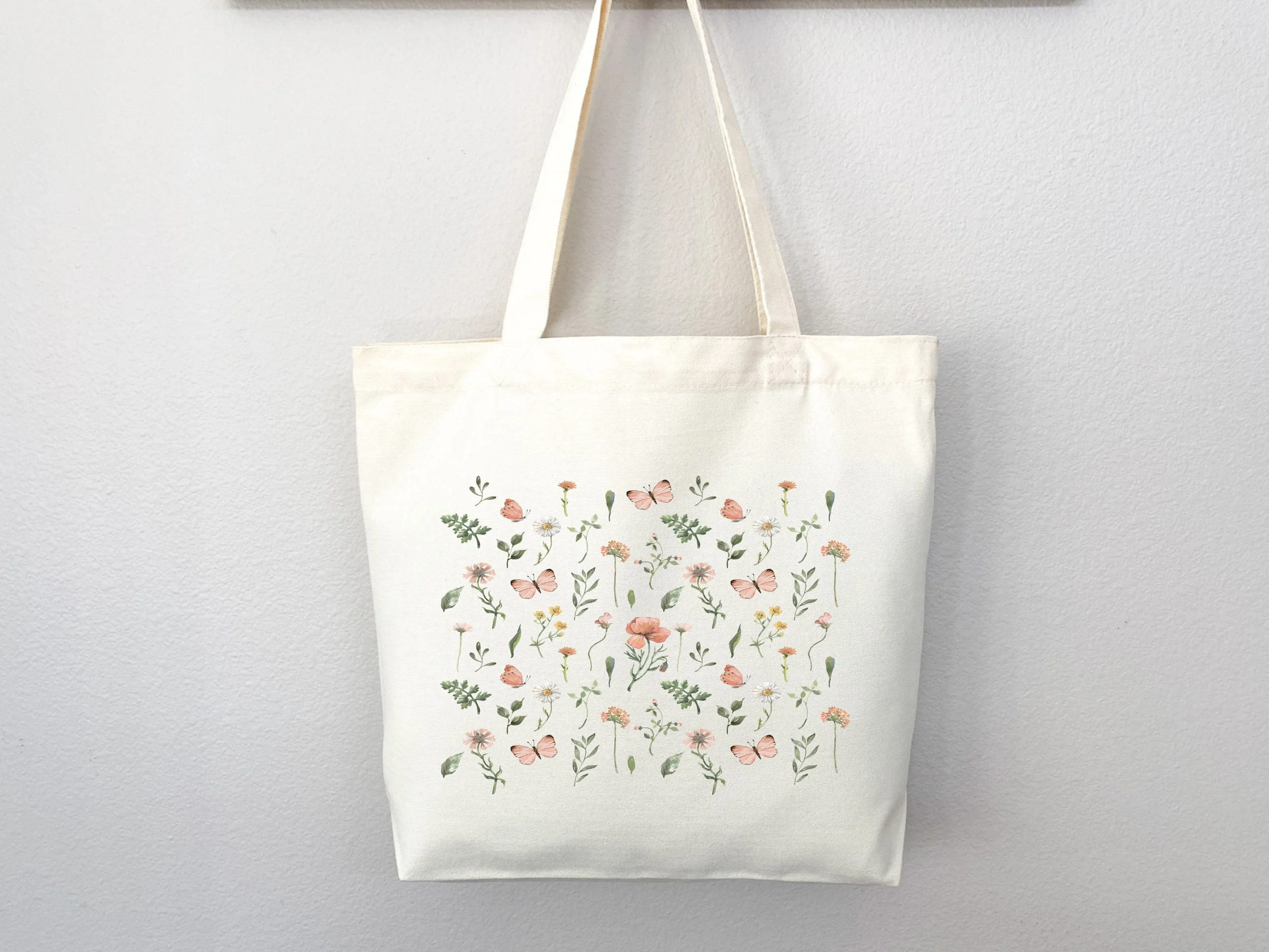 Floral Butterfly Garden Canvas Tote Bag