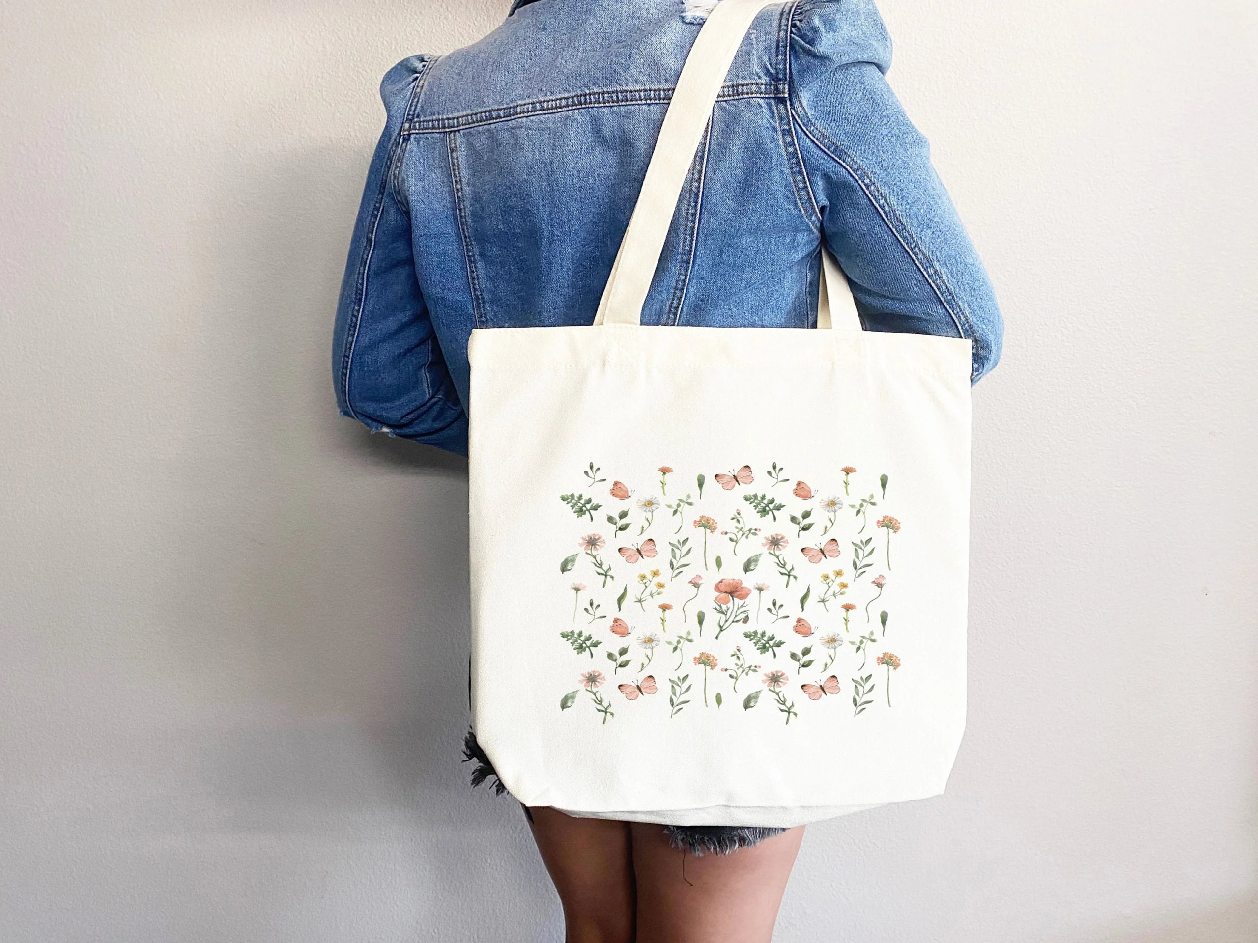 Floral Butterfly Garden Canvas Tote Bag Floral Butterfly Garden Canvas Tote Bag