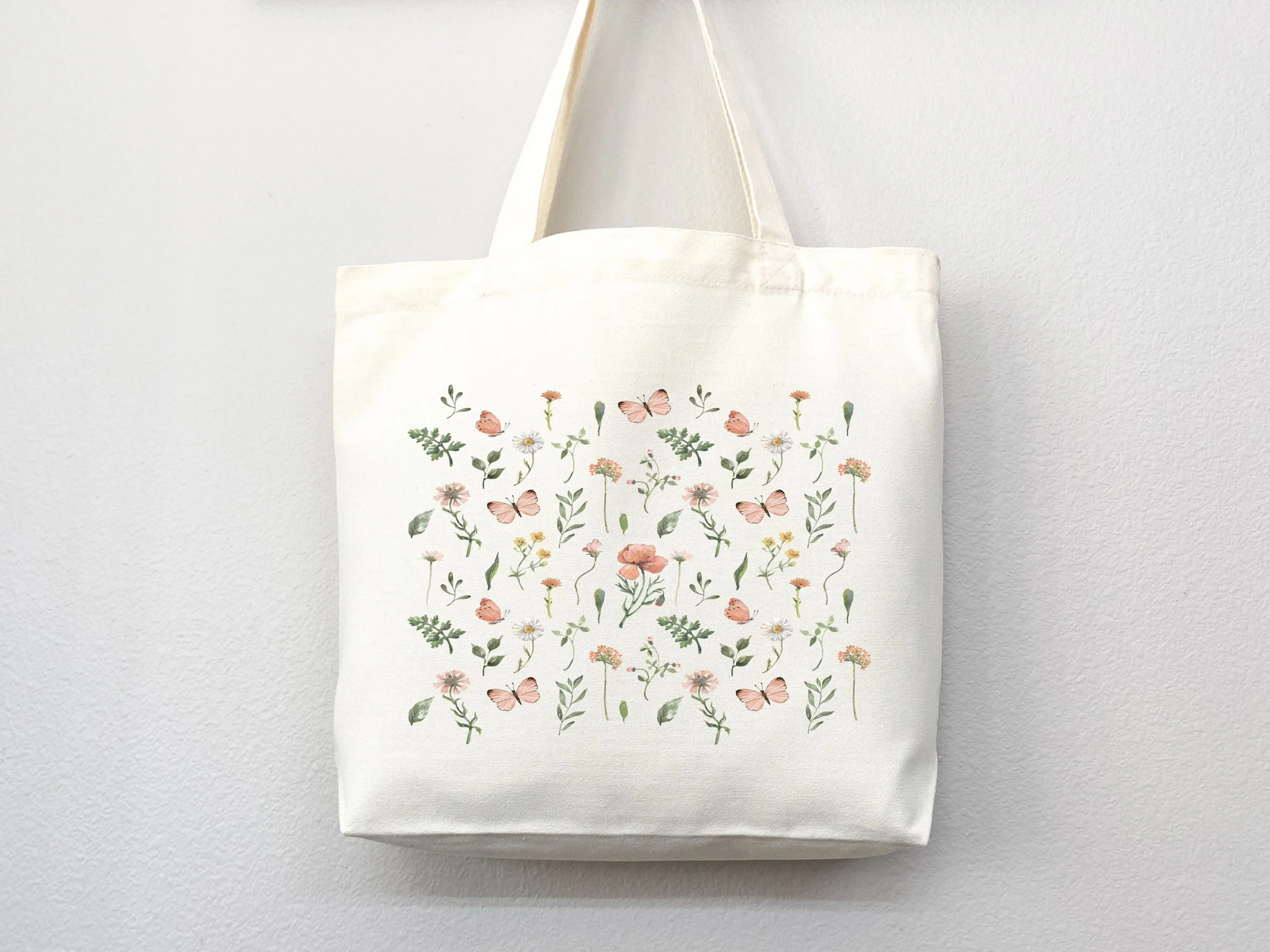 Floral Butterfly Garden Canvas Tote Bag Floral Butterfly Garden Canvas Tote Bag