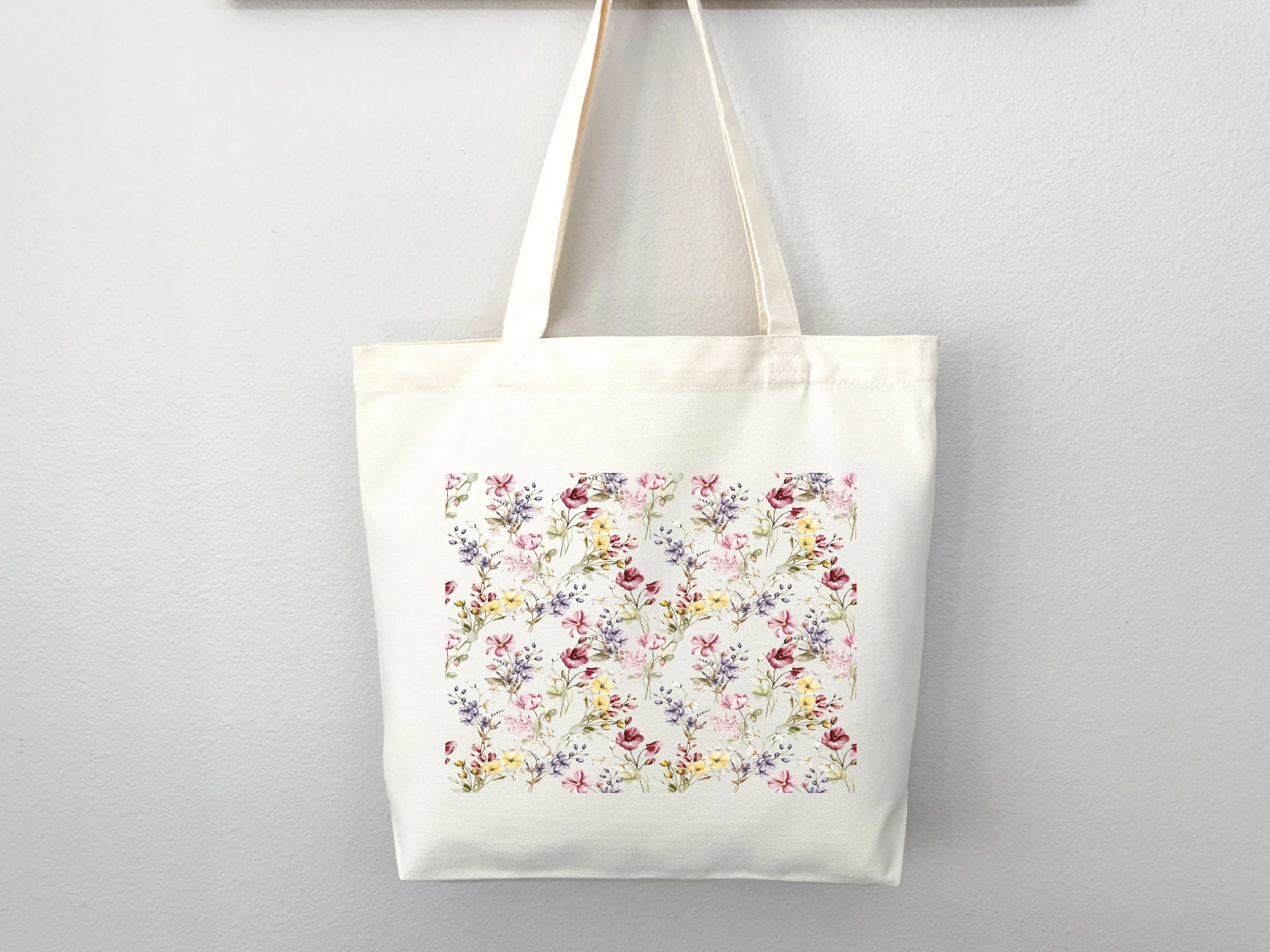 Interwoven Small Floral Pattern Canvas Tote Bag
