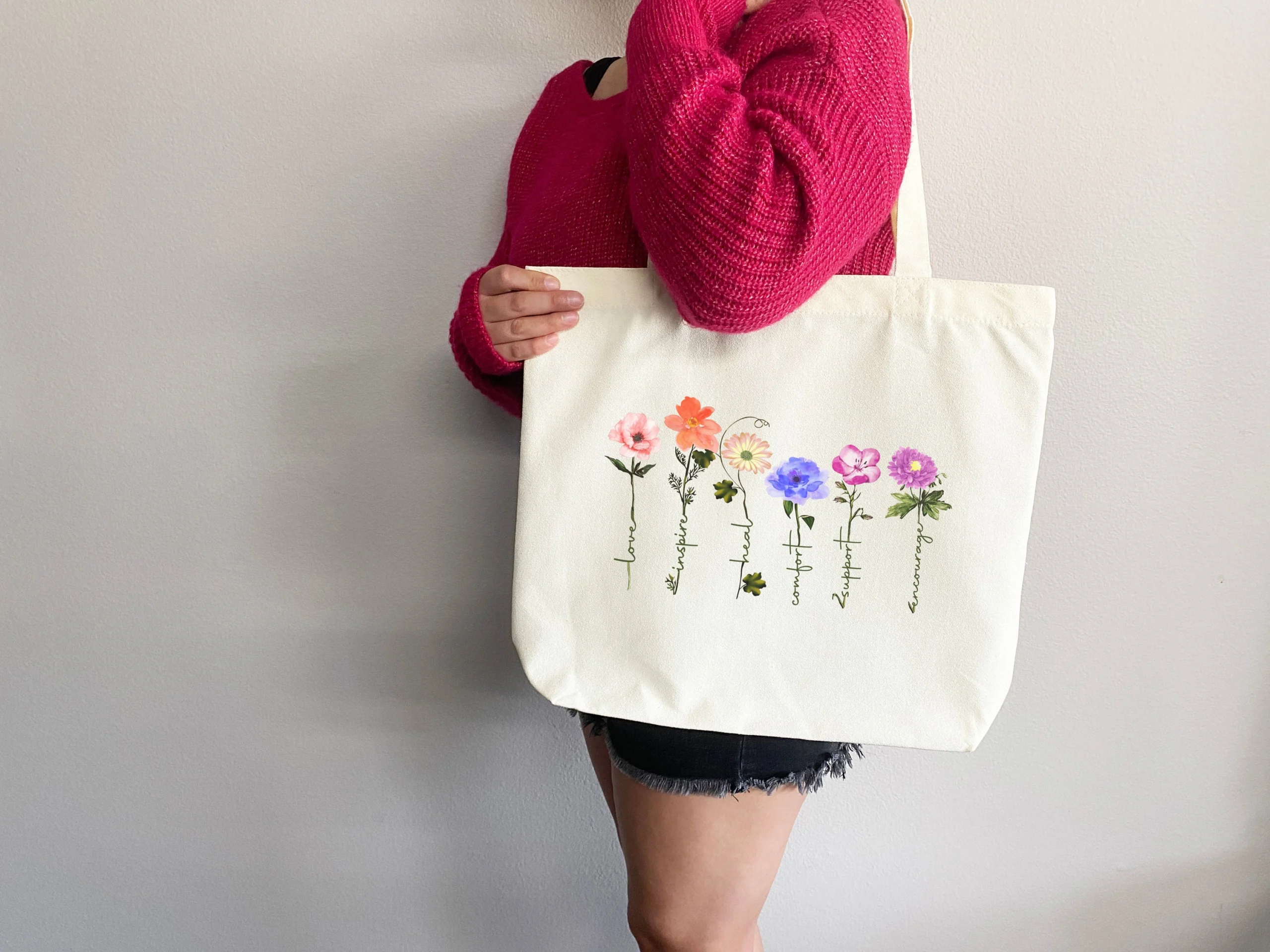 Meaningful Handwritten Words And Floral Tote Bag Meaningful Handwritten Words And Floral Tote Bag