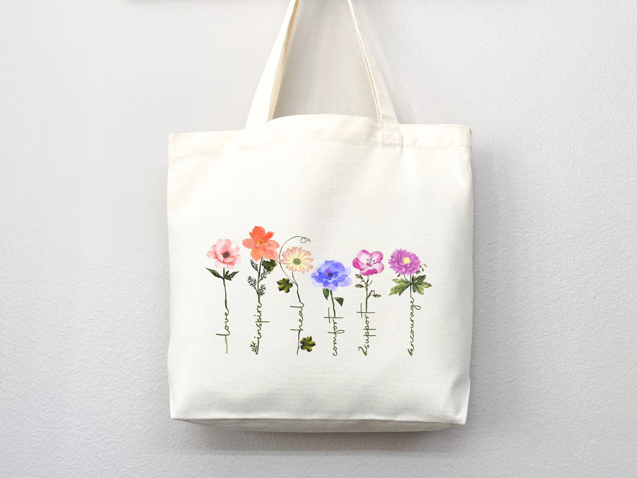 Meaningful Handwritten Words And Floral Tote Bag Meaningful Handwritten Words And Floral Tote Bag