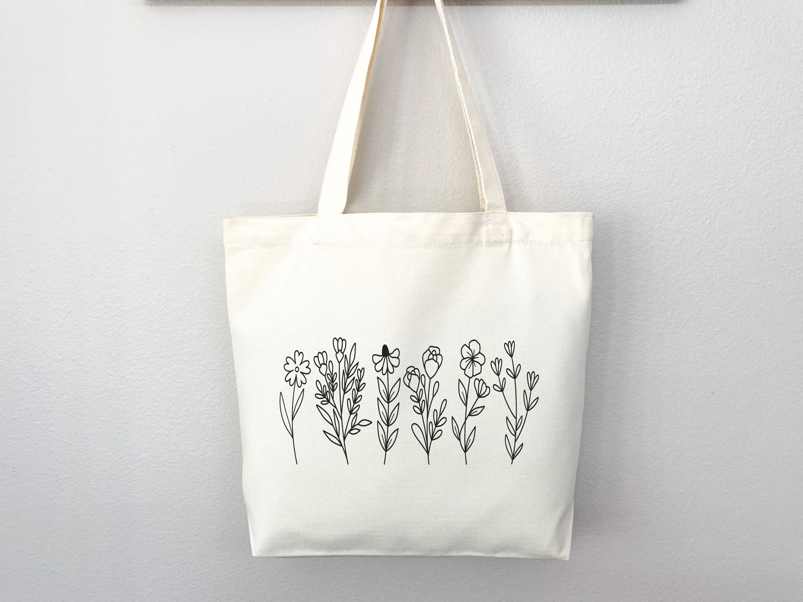 Minimalist Wild Flower Print Canvas Tote Bag