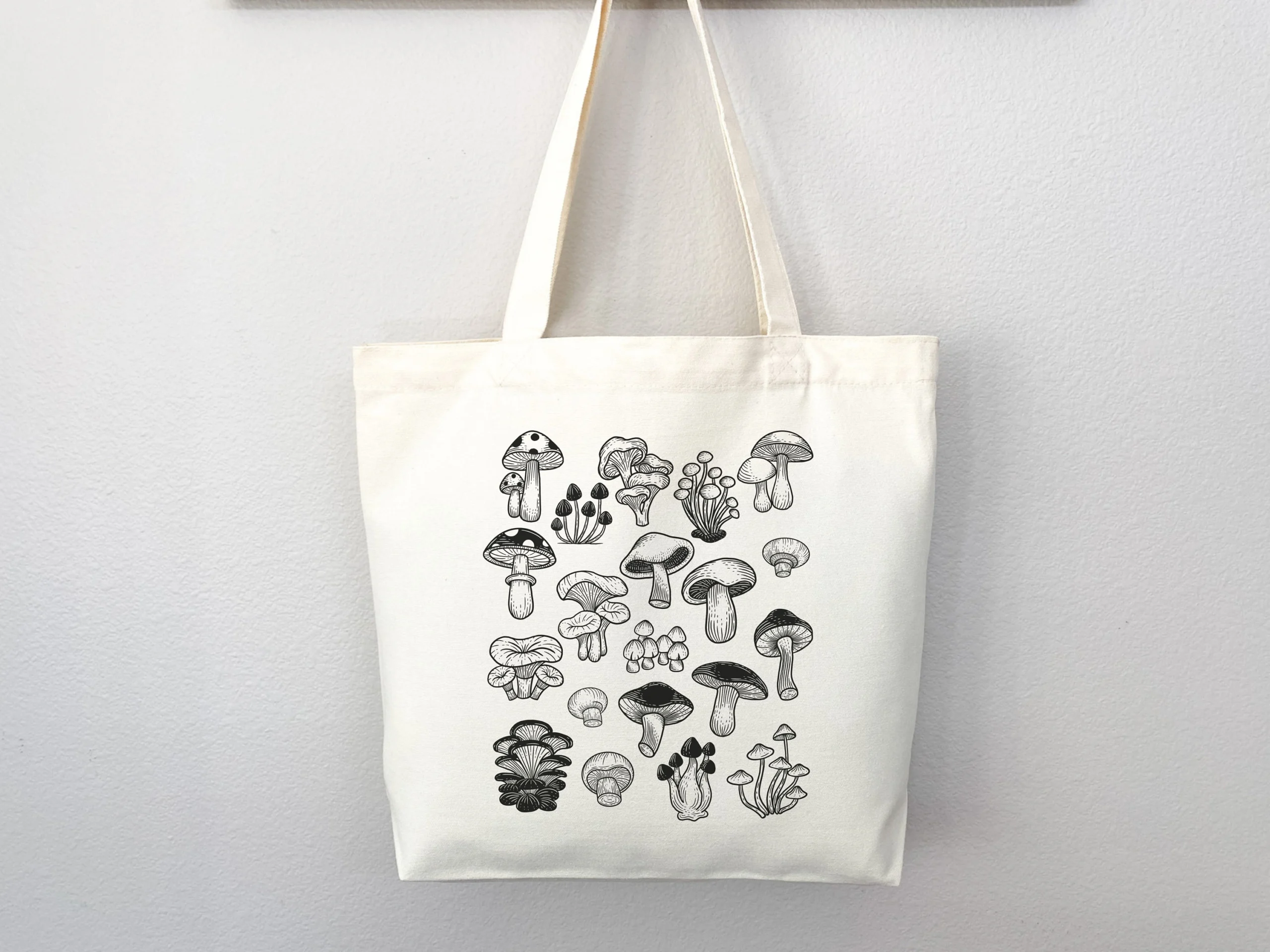 Monochrome Mushroom Collection Tote Bag