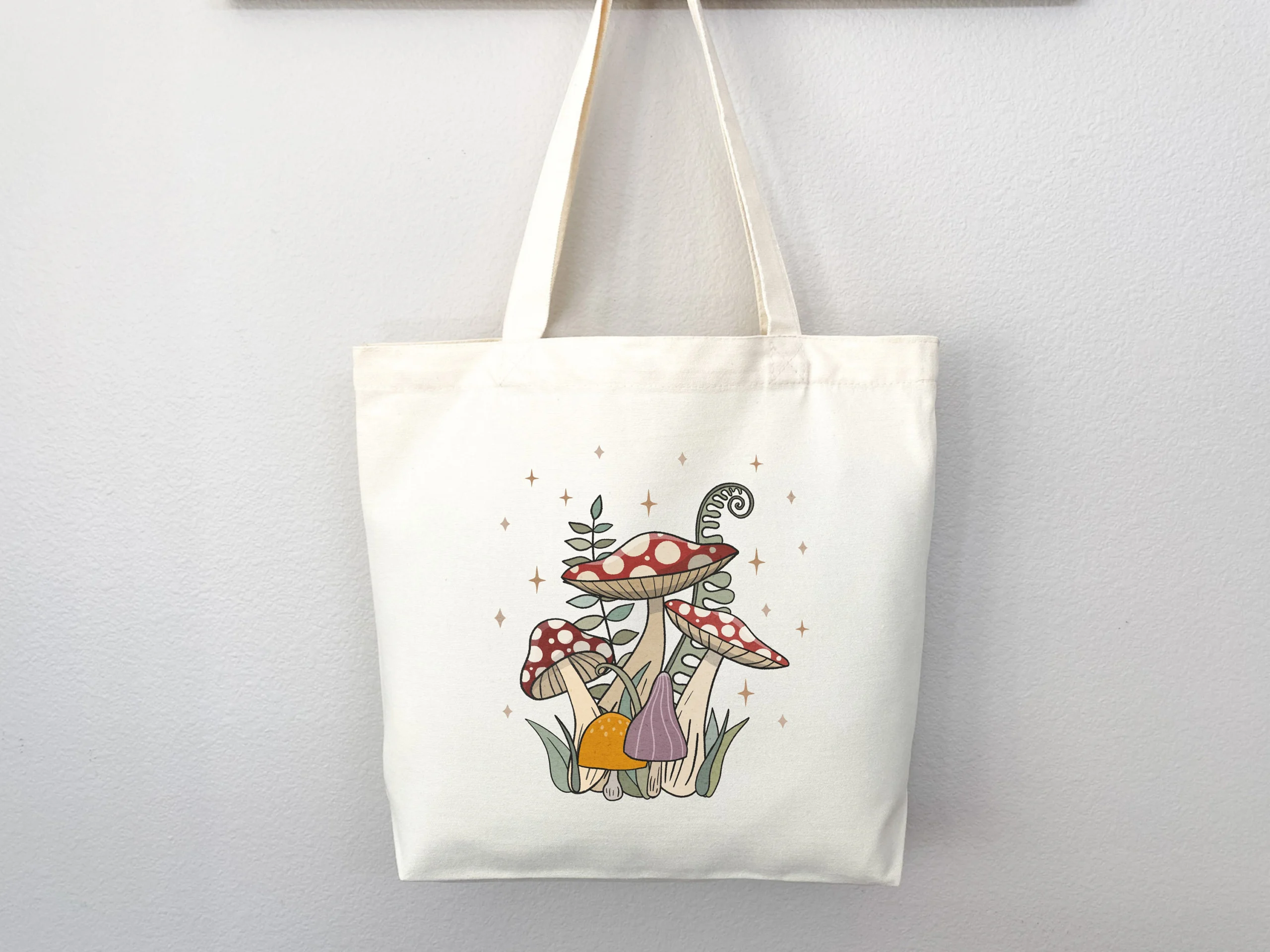Mushroom and Fern Canvas Tote Bag