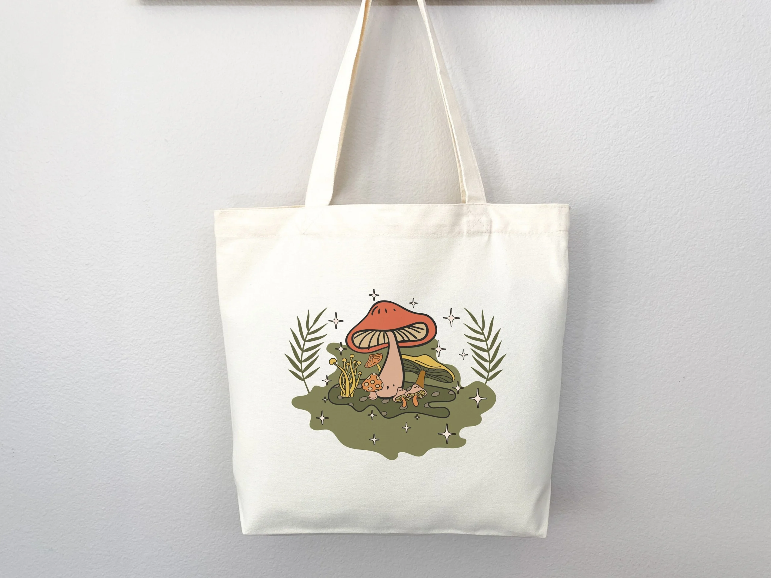 Mushroom and Foliage Canvas Tote Bag