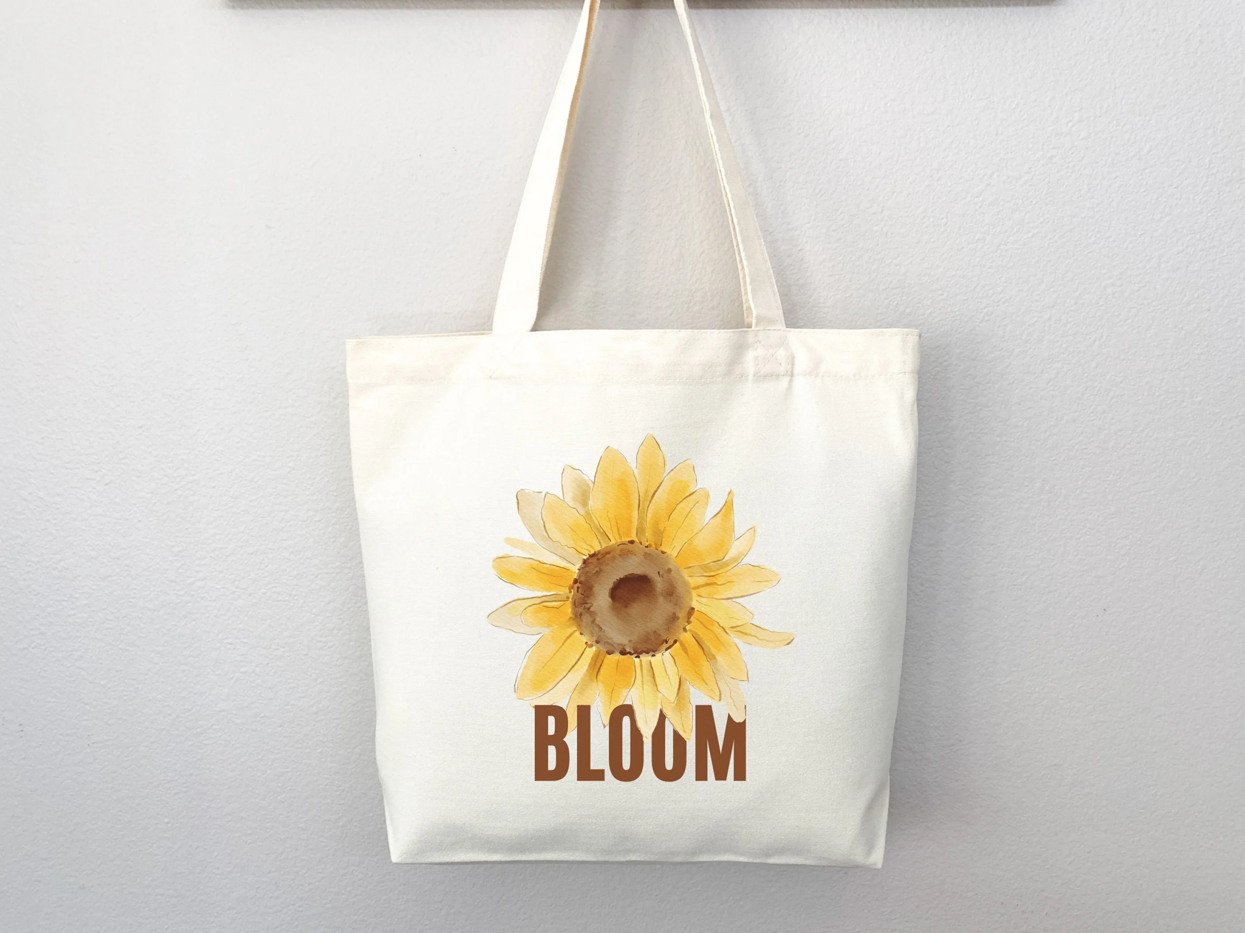 Sunflower and "Bloom" Canvas Tote Bag