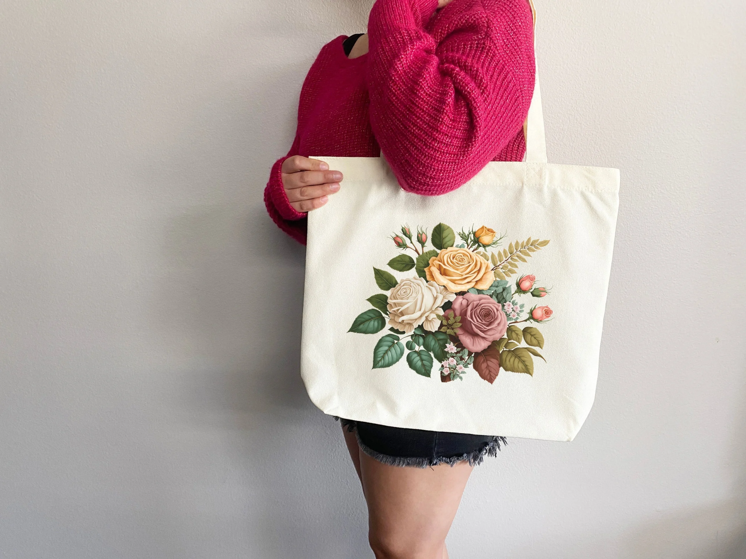 Vintage Rose Bouquet Canvas Tote Bag Vintage Rose Bouquet Canvas Tote Bag