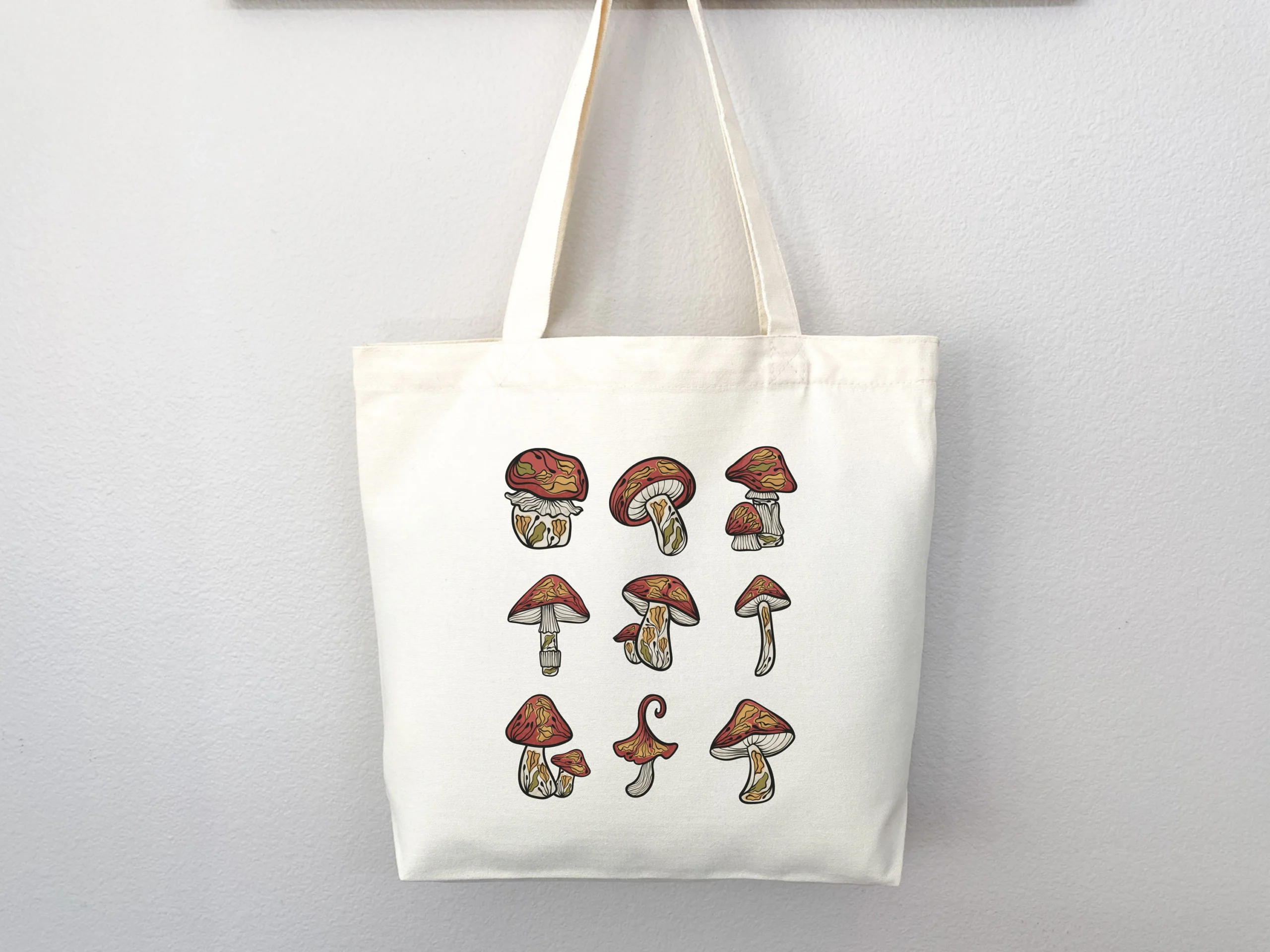 Watercolor Mushroom Collection Canvas Tote Bag