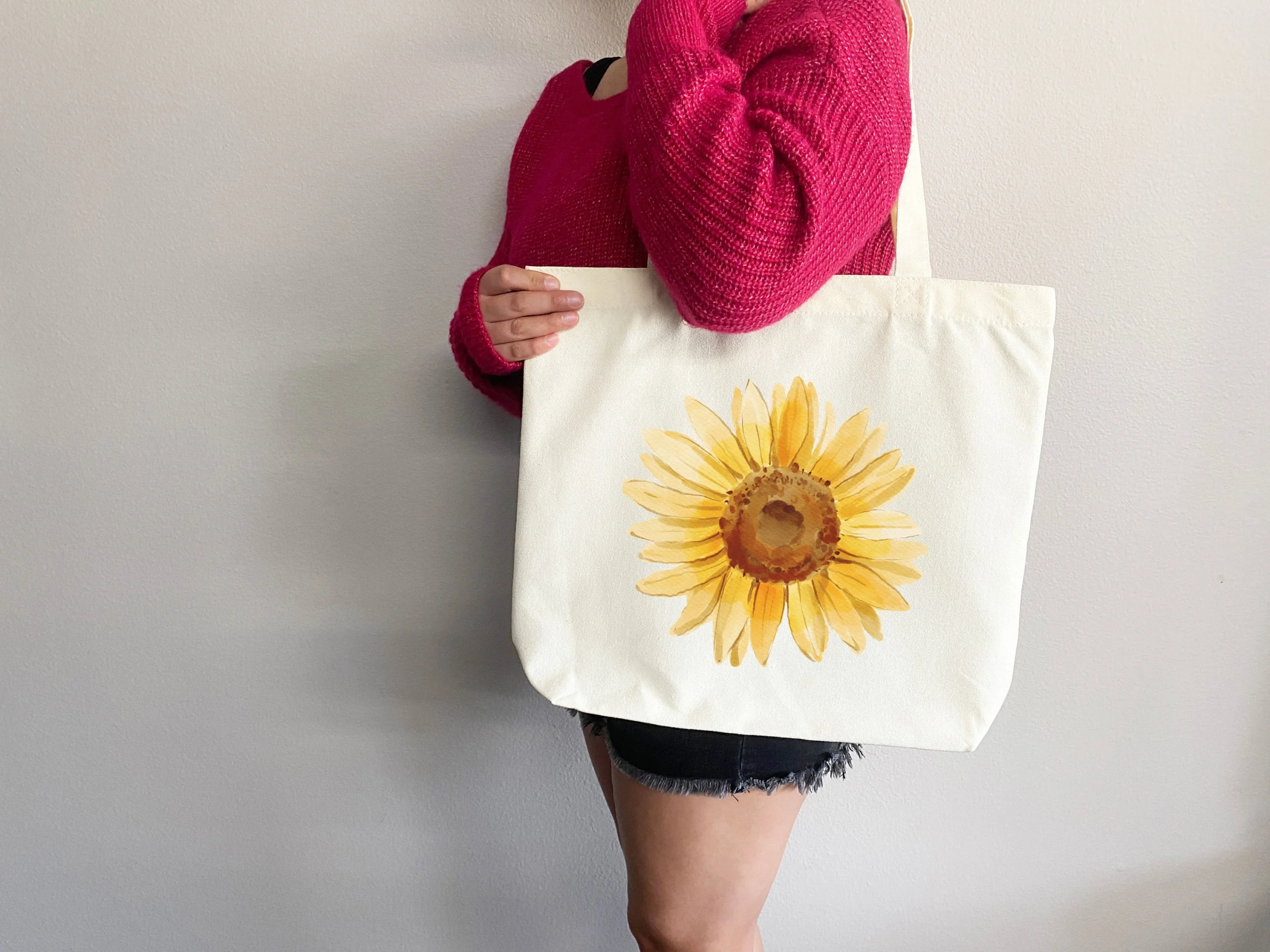 Watercolor Sunflower Print Canvas Tote Bag Watercolor Sunflower Print Canvas Tote Bag