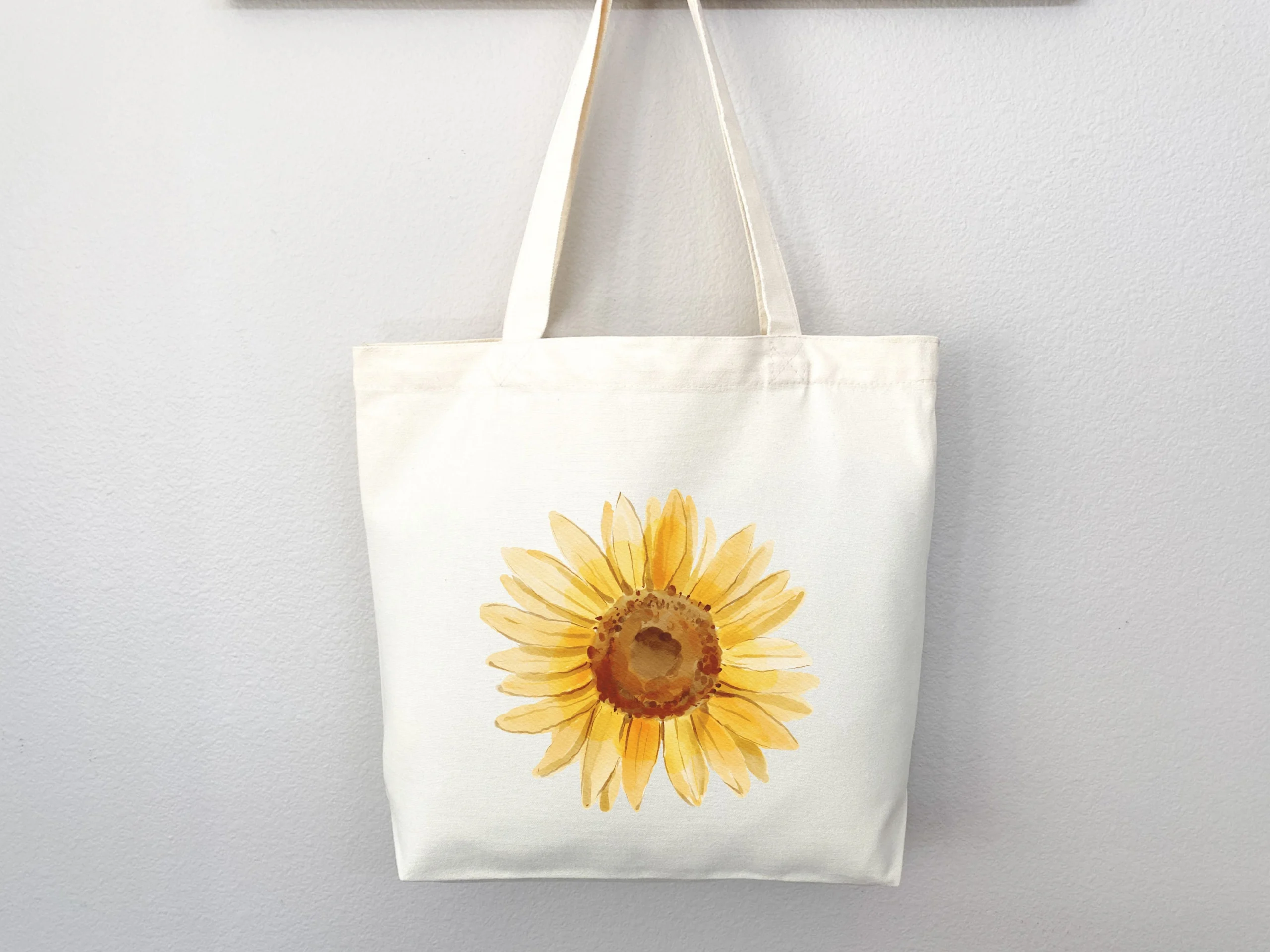 Watercolor Sunflower Print Canvas Tote Bag