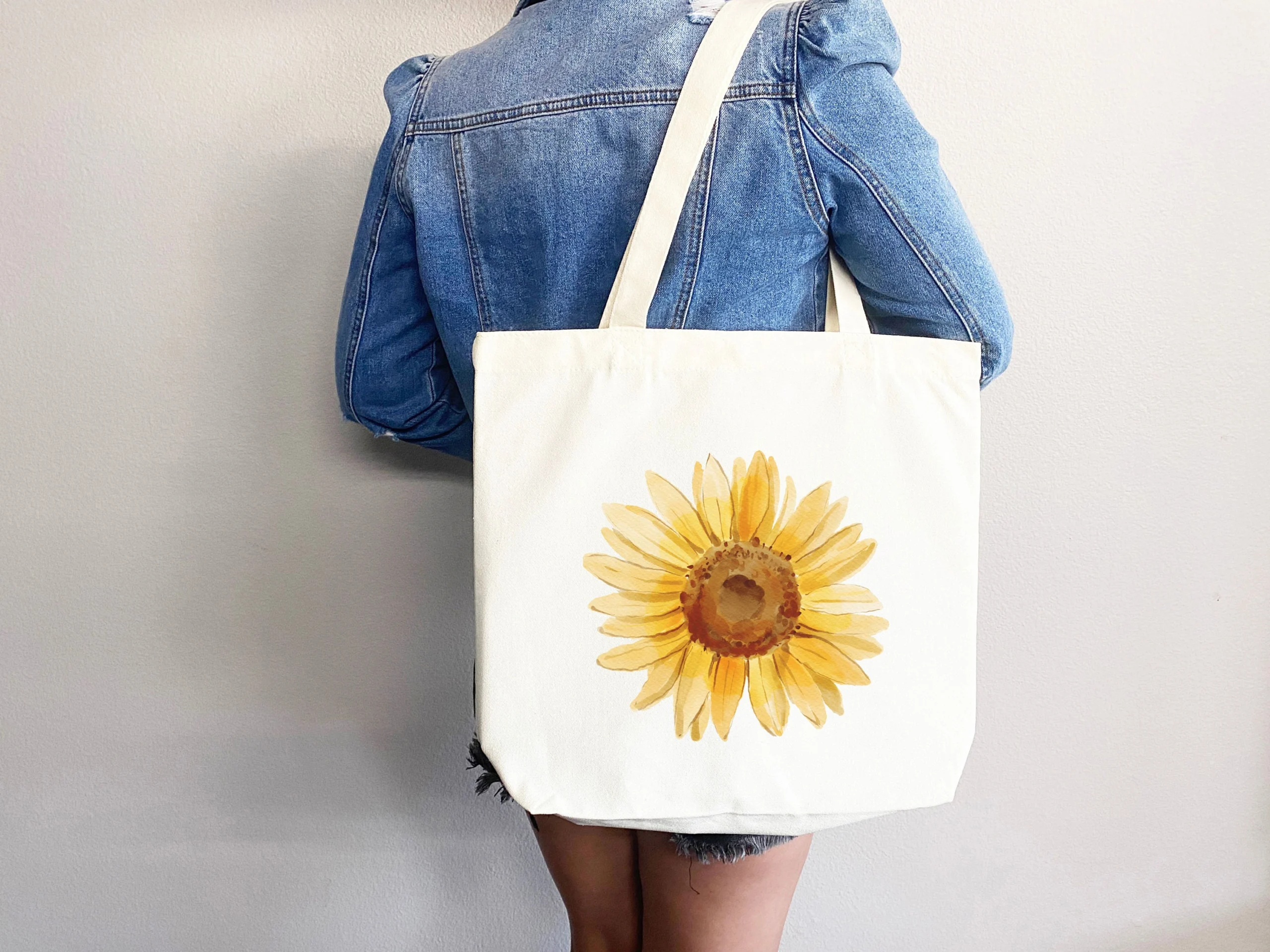 Watercolor Sunflower Print Canvas Tote Bag Watercolor Sunflower Print Canvas Tote Bag