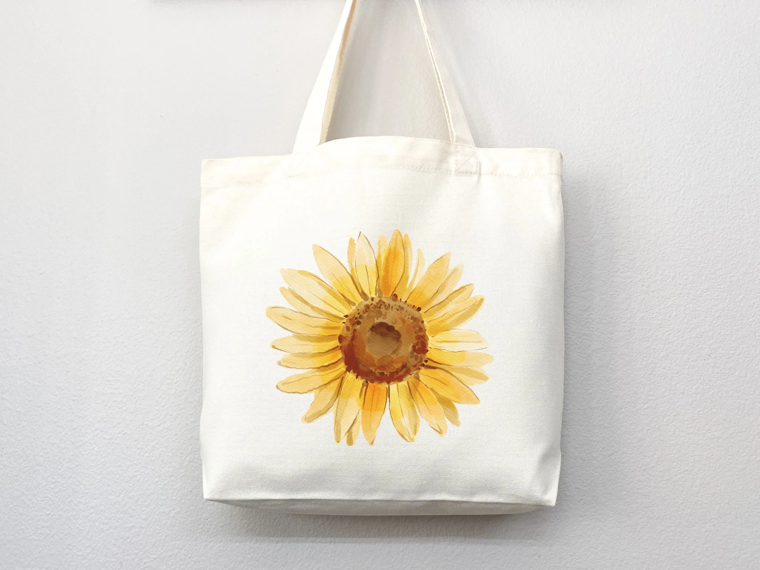 Watercolor Sunflower Print Canvas Tote Bag Watercolor Sunflower Print Canvas Tote Bag